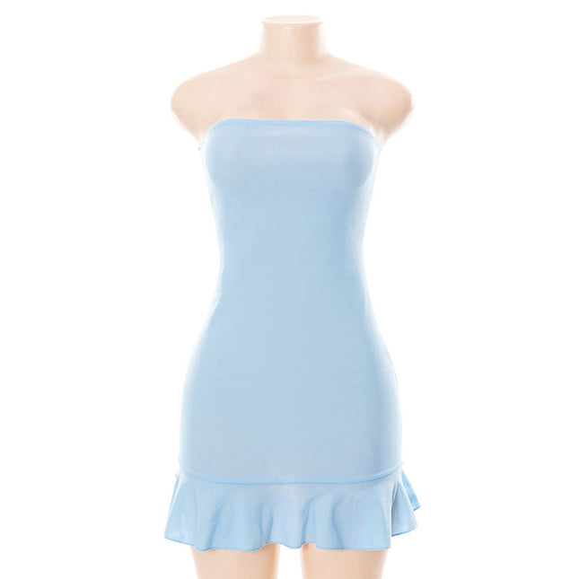 Solid Color Pleated Sheath Short Dress