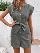 Hot Summer Leisure Commute Jumpsuit Pinstripe Short Sleeve One-piece Shorts