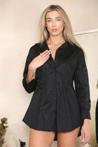 Collar Pleated Long Sleeve Women Fitted Waist Shirt