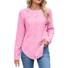 European And American Leisure Round Neck Long Sleeve Curved Hem T-shirt