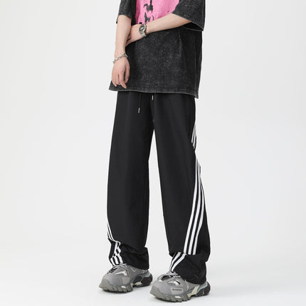 Men's Loose Casual Striped Stitching Wide Leg Track Pants
