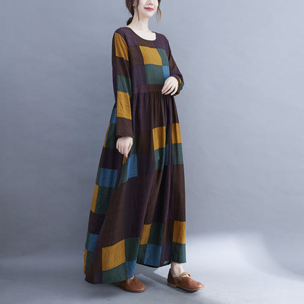 Literary Plus Size Plus Fertilizer Plus Printing Long-sleeved Dress