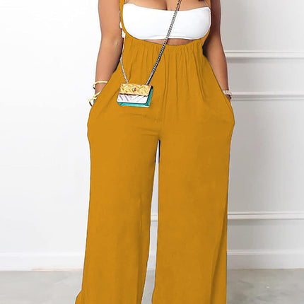 Plus Size Solid Color Pocket Overalls Casual Women's Pants