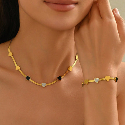 Lxalry 18K Gold Plated Heart Mirror Jewelry Set  Hypoallergenic Skin Safe Necklace   Bracelet For Daily Gifting Never Fade Adjustable Luxury With Precision Inlay Craftsmanship