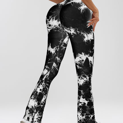 High-Waist Tummy Control Flare Yoga Pants For Women, Tie-Dye Stretch Slimming Bootcut Workout Pants, Fitness & Sports Activewear