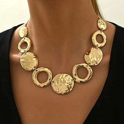 Lxalry Hammered Texture Geometric Gold  Necklace  Handmade Layered Statement Jewelry For Women   Modern Artisan Gift For Elegant  Everyday  Evening Outfits