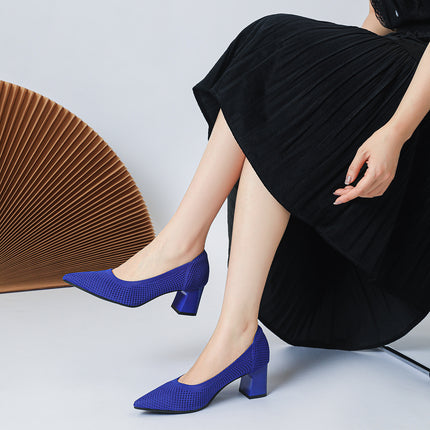 Women's Summer Casual Pointed Toe Chunky Heel Hollow Sandals
