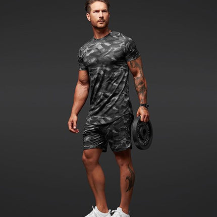 Two-Piece Short-Sleeved Suit Fitness Leisure Camouflage Sportswear