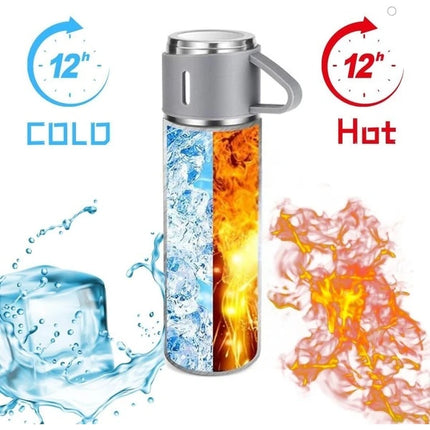 Insulated Vacuum Flask Set -Water Bottle With 3 Cups Gift Set, Thermos Water Bottle For Hot And Cold Drinks - Reusable Stainless Steel Water Bottles For Indoor And Outdoor Activities 500ml