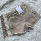 Large pocket loose embryo color five-point overalls shorts raw edge jeans casual pants women