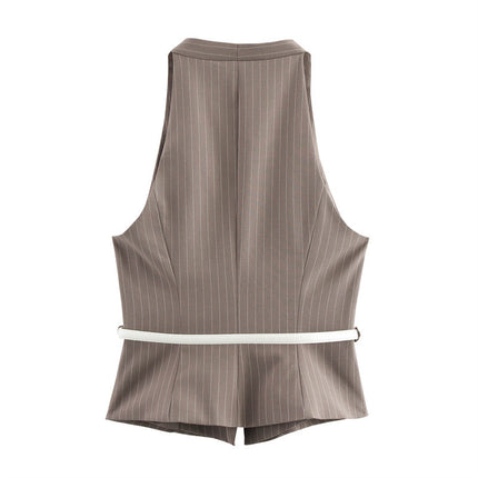 European And American Style Women's Fashion Temperament With Belt Vest Double Belt Pants