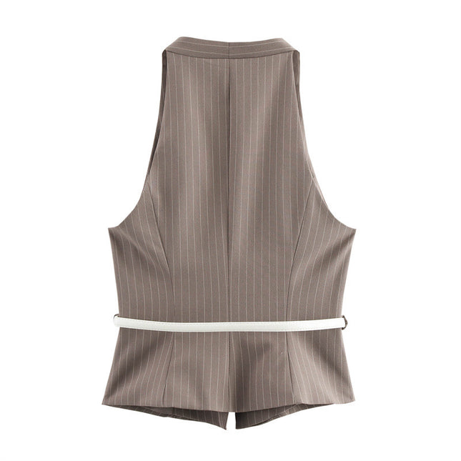 European And American Style Women's Fashion Temperament With Belt Vest Double Belt Pants