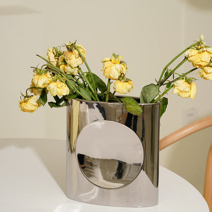 Mirror Silver Geometric Architecture Minimalist Moon Phase Vase
