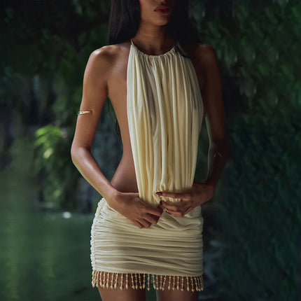Sexy Backless Solid Color Slim Fit Short Hip-hugger Dress