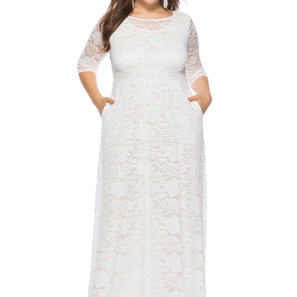 Plus Size Women New Hollow Lace Pocket Dress