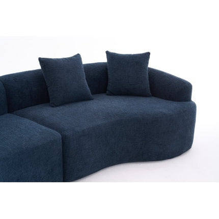 LY-025 COMPRESSION SOFA4 Seater Blue Sofa With Wood Grain Chenille Fabric, 30D ,60 Hardness Full Sponge,4 Pillows For Living Room, Home Furniture Sleeper Sectional Sofa For Apartment