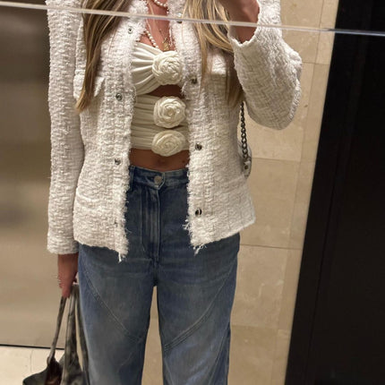 Wrapped Chest Solid Color Flower Fashion Tops Women