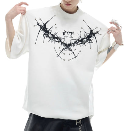 Loose Heavy Round Neck Padded Shoulder Short Sleeve