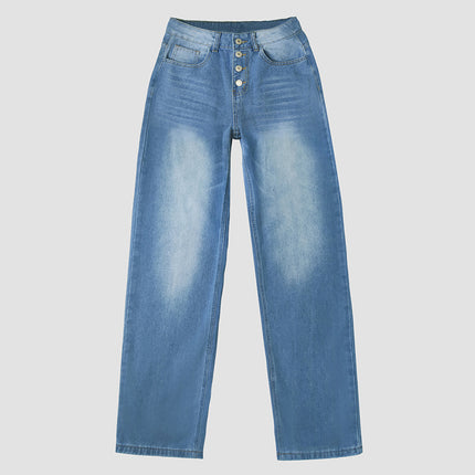 New Jeans Loose Leisure All-matching Simple And Thin Half-length Pants Straight-leg Pants Women