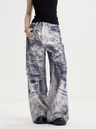 American Style Retro Washed Distressed Printed Gradient Jeans Women's Loose Straight