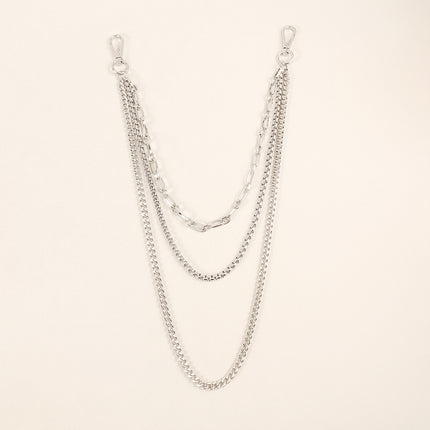 New European And American Style Pants Chain Men And Women Three-layer Silver Personality Chain With Jeans Punk Hip Hop Accessories