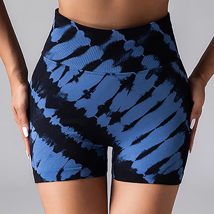 2 Pack Tie Dye High Waist Yoga Shorts, Athletic Tummy Control Workout Running Shorts, Stretchy Sportswear For Women