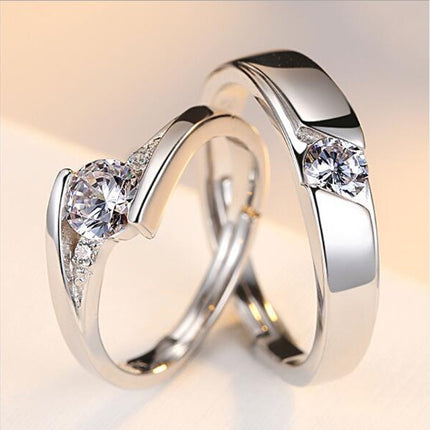 Simulation Diamond Ring Couple Rings A Pair of Live 925 Silver Men and Women Marriage Rings Lettering Rings Diamond Rings