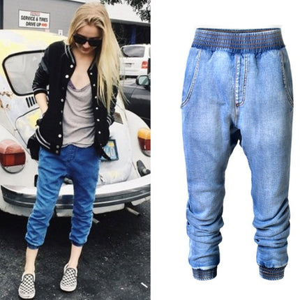 Elastic Waist Jeans Women Casual Female Cross-pants Plus Size Big and Tall Women Clothes High Quality Woman Summer Jeans S2814