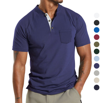 Plus Size Men's Short Sleeve Button Pocket T-shirt Polo