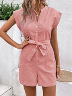 Hot Summer Leisure Commute Jumpsuit Pinstripe Short Sleeve One-piece Shorts