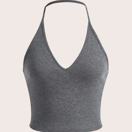SHEIN EZwear Summer Solid Crop Halter Top