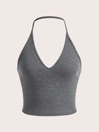 SHEIN EZwear Summer Solid Crop Halter Top