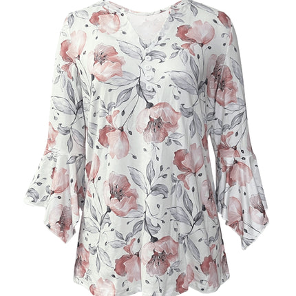Spring And Autumn New Printed Spike Button Irregular Three-quarter Sleeve T-shirt Casual Top