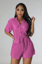 Casual Pleated Short-sleeved Shorts Two-piece Set