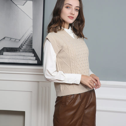 Women's V-neck Twisted Solid Color Top Sweater