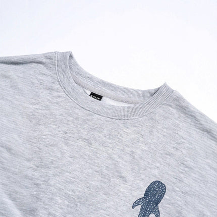 Light Gray Whale Print Sweater For Women Loose And Lazy Style