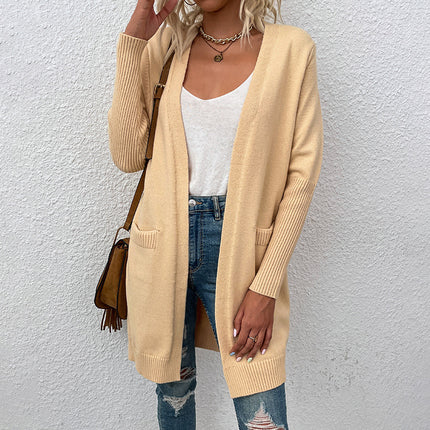 Solid Color Pocket Sweater Autumn And Winter Sweater Women's Cardigan Coat