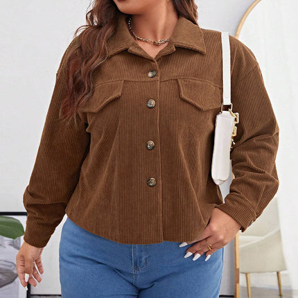 Plus Size Women's Loose Casual Short Corduroy Lapel Jacket