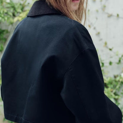 Women's Corduroy Stitching Neckline Casual Coat