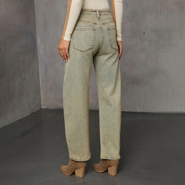 American Stretch High Street Straight Nostalgic Retro Blue Women's Denim Trousers