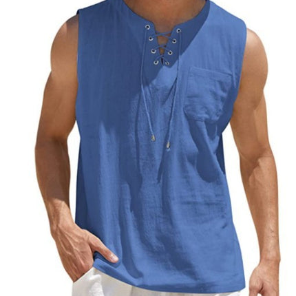 Summer Tank Vest Men Shirt Collar Tie Short Sleeve T-Shirt