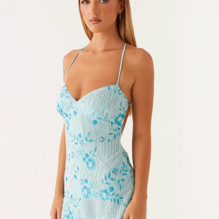 Women's Sequined Embroidered Backless Sling Dress