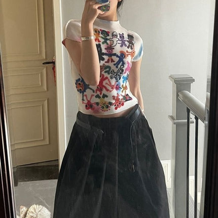 Y2k Aesthetic Fashion Cropped Tops Women Short Sleeve