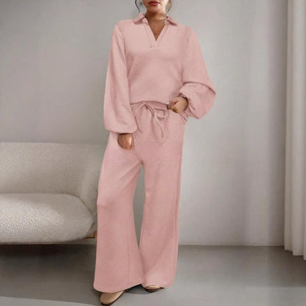 Loose And Simple Solid Color Casual Texture Drawstring Sports Suit