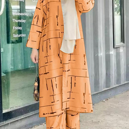 Women's Muslim Print Daily Suit Army Green Fashion Casual Set