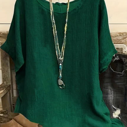 Women Fashion Casual Shirts Solid Color 3 4 Sleeve Round Neck Blouses Summer Loose Tops Streetwear