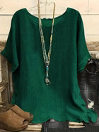 Women Fashion Casual Shirts Solid Color 3 4 Sleeve Round Neck Blouses Summer Loose Tops Streetwear
