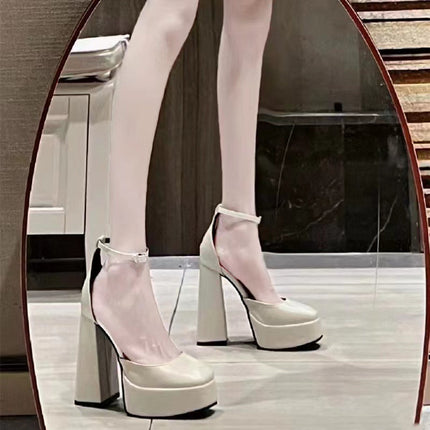 Platform Square Toe Buckle Chunky Heel High Heels