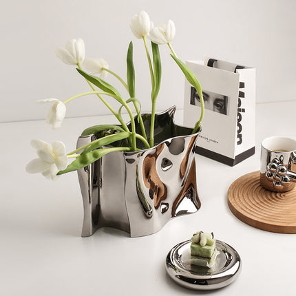 Ceramic Silver Vase Electroplating Light Luxury Flower