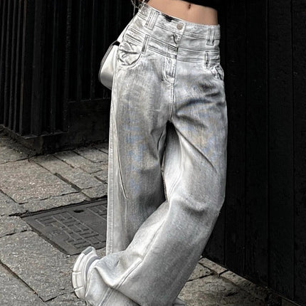 Women's Retro Straight Jeans With Old And Dirty Design